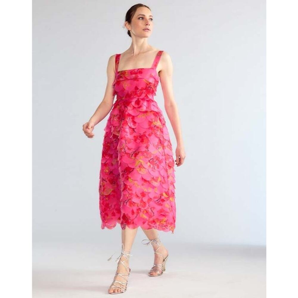 Cynthia Rowley Scalloped Petal Midi Dress floral cherry blossom pink size 4 - Picture 15 of 16